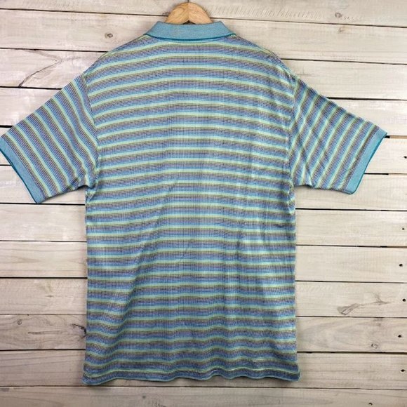 Alan Fusser Mercerized Cotton Striped Multi-Color Golf Polo Shirt Men's Sz LARGE - Picture 6 of 7